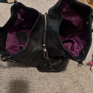 Coach Black Leather Shoulder Bag with Purple Lining